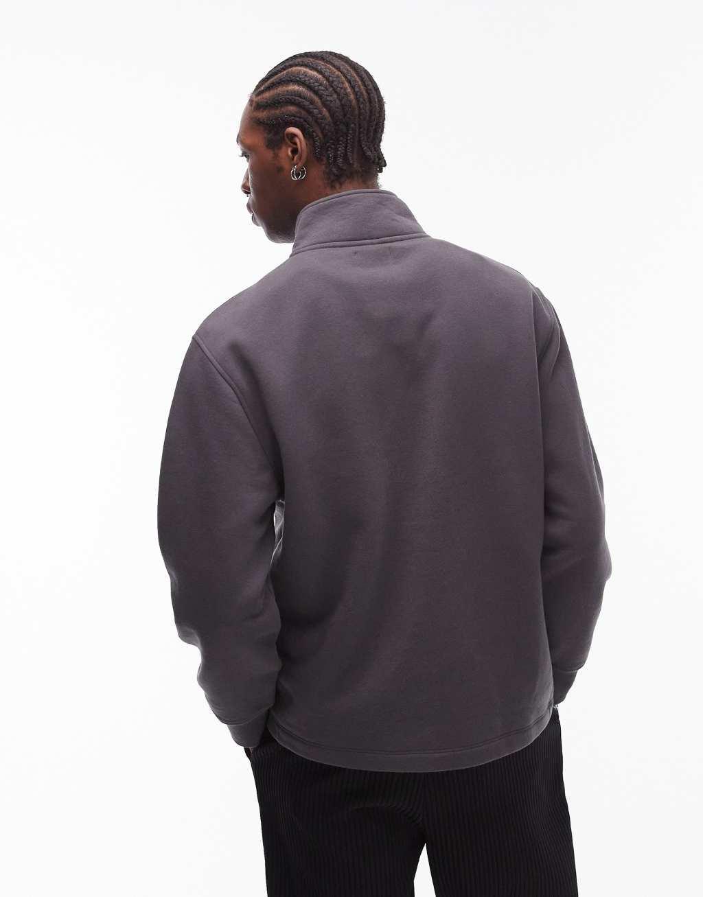 Topman 1/4 zip sweatshirt in charcoal Product Image