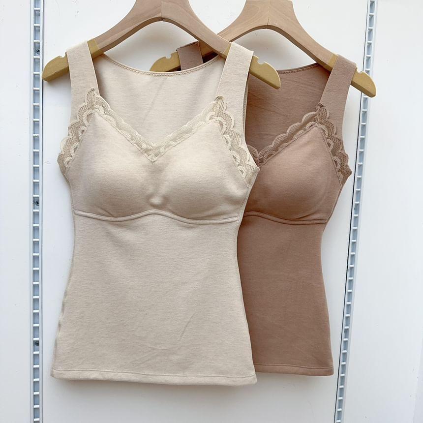 Plain Lace Trim Padded Tank Top Product Image