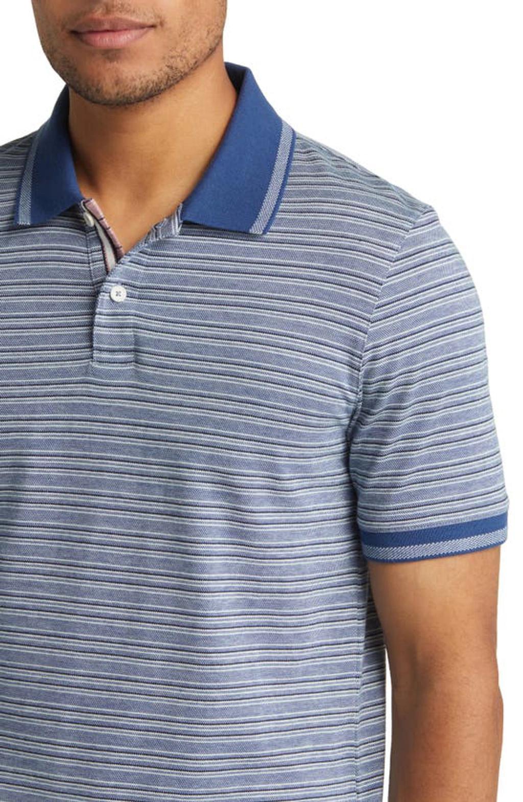 Beakon Slim Fit Stripe Cotton Polo In Blue Product Image