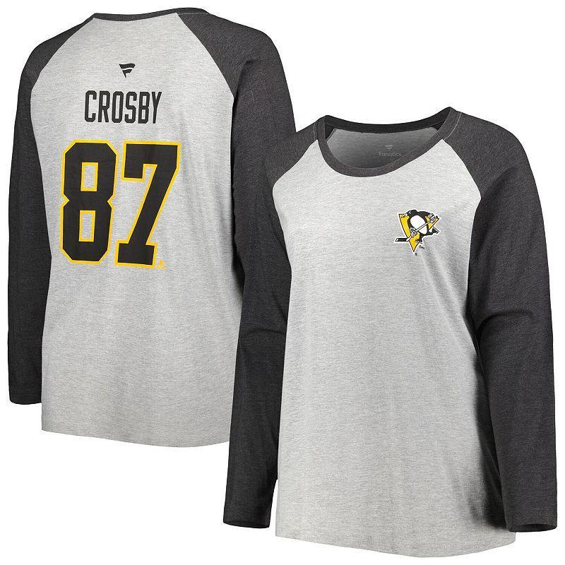 Womens Fanatics Branded Sidney Crosby Heather Gray/Heather Charcoal Pittsburgh Penguins Plus Size Name & Number Raglan Long Sleeve T-Shirt Product Image