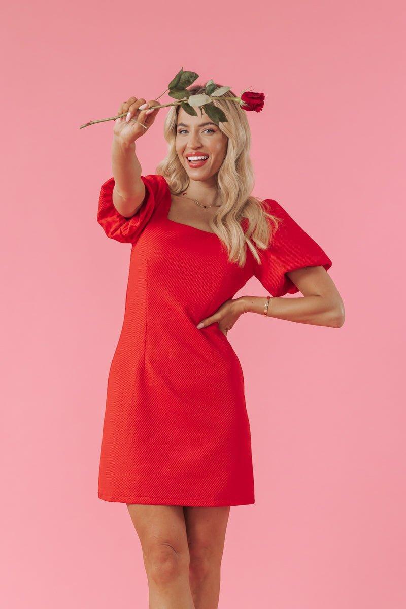 In Love Puff Sleeve Red Mini Dress - FINAL SALE Product Image