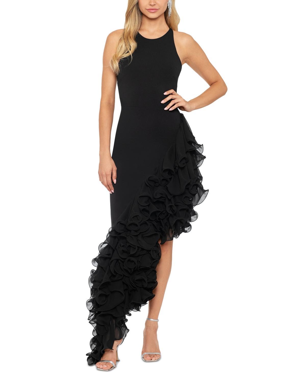 Betsy & Adam Ruffle Detail Asymmetric Body-Con Ponte Gown Product Image