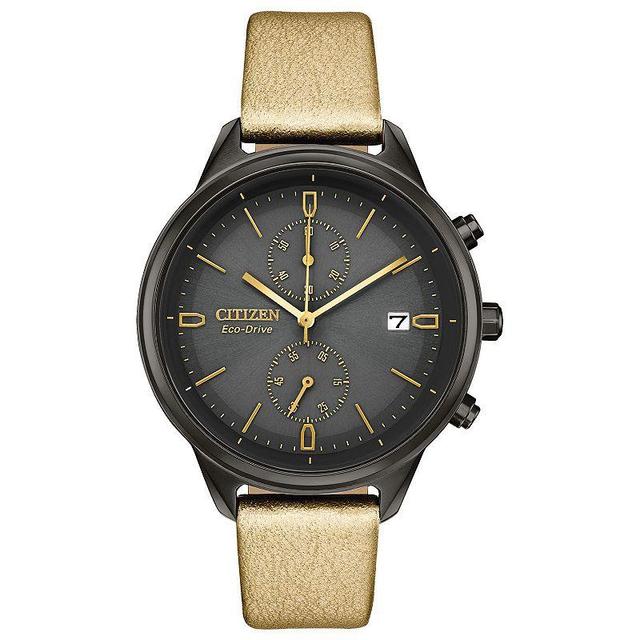 Citizen Womens Eco-Drive Stainless Steel Chronograph Gold Leather Strap Watch Product Image