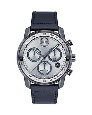 Men's Movado BoldÂ® Verso Gunmetal Grey IP Chronograph Blue Leather Strap Watch with Grey Dial (Model: 3600909) Product Image