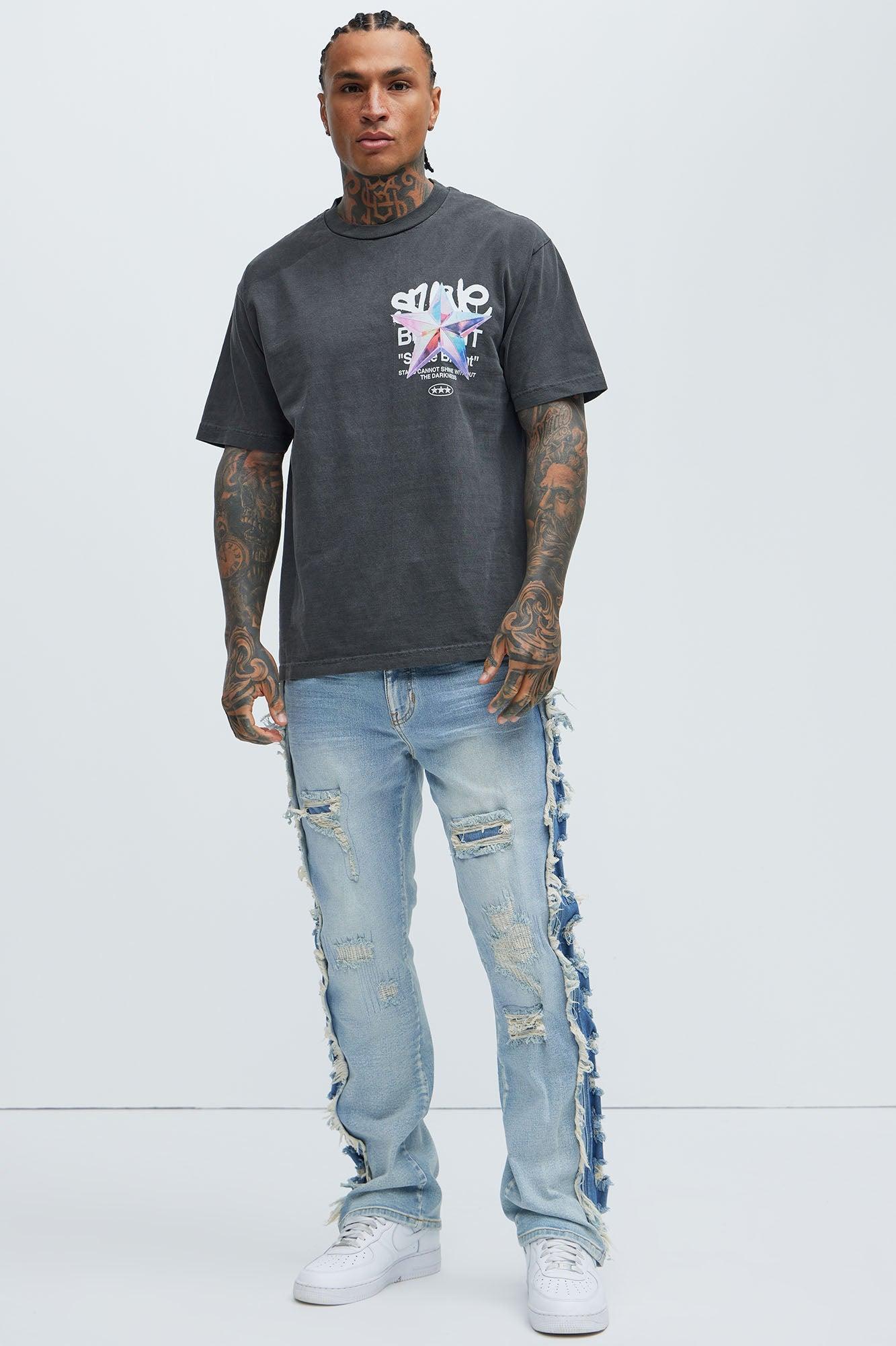 Track Stacked Skinny Flare Jeans - Medium Blue Wash Product Image