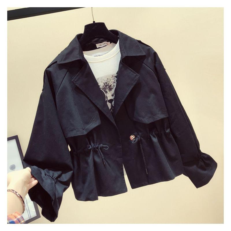 Flared-Cuff Plain Drawstring Jacket Product Image