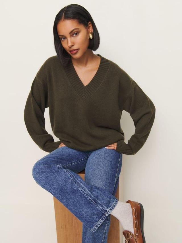 Jadey Cashmere Oversized V-neck Sweater Product Image