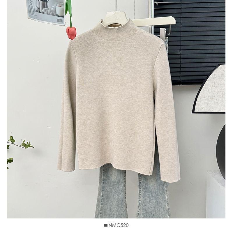 Fleece-Lined Mock-Neck Knit Top in 5 Colors Product Image