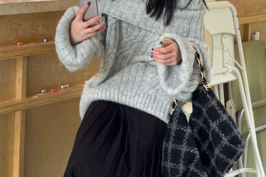 Off-Shoulder Cable Knit Sweater Product Image