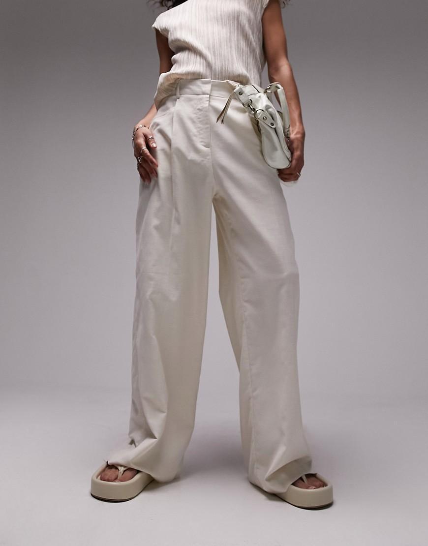 Topshop linen-blend wide leg pants in oatmeal - part of a set Product Image