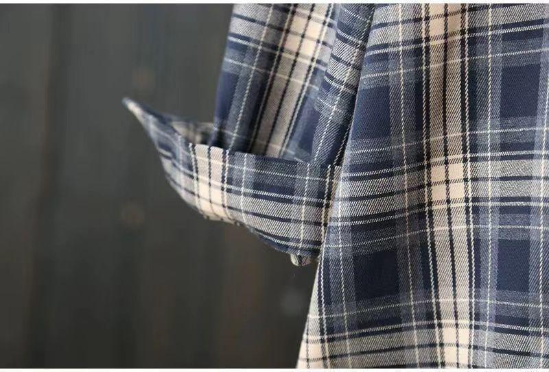 Long Sleeve Collared Plaid Shirt Product Image