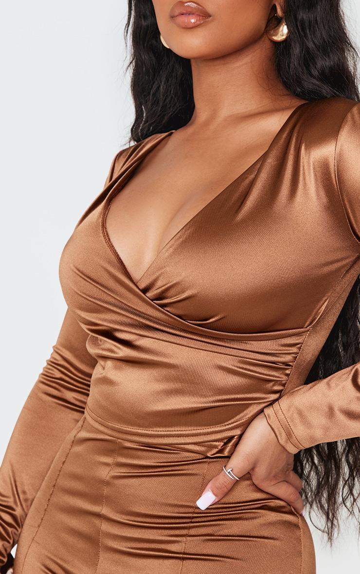 Shape Brown Disco Sculpt Wrap Over Long Sleeve Top Product Image