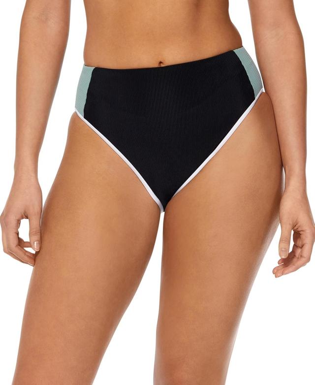 Reebok Womens Colorblock Ribbed High-Waist Bikini Bottoms - Black Product Image