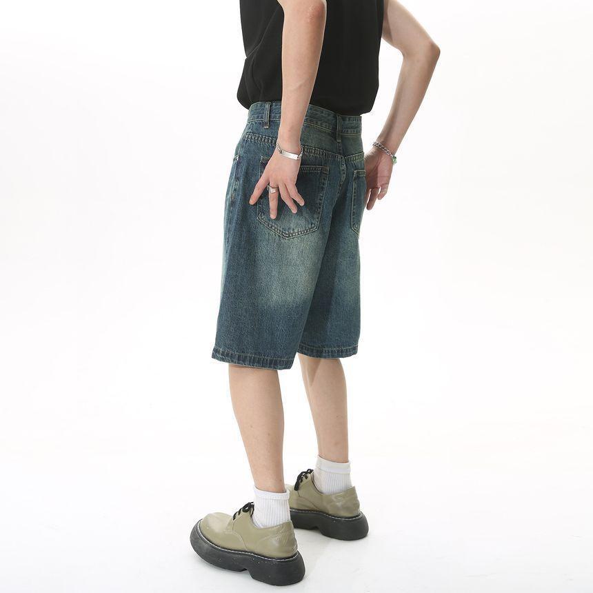 Mid Rise Washed Denim Shorts Product Image