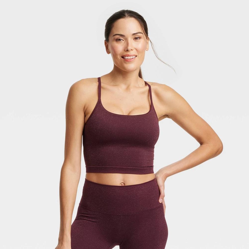 Womens Lurex Seamless Light Support Cami Cropped Sports Bra - All In Motion Dark Purple XL Product Image