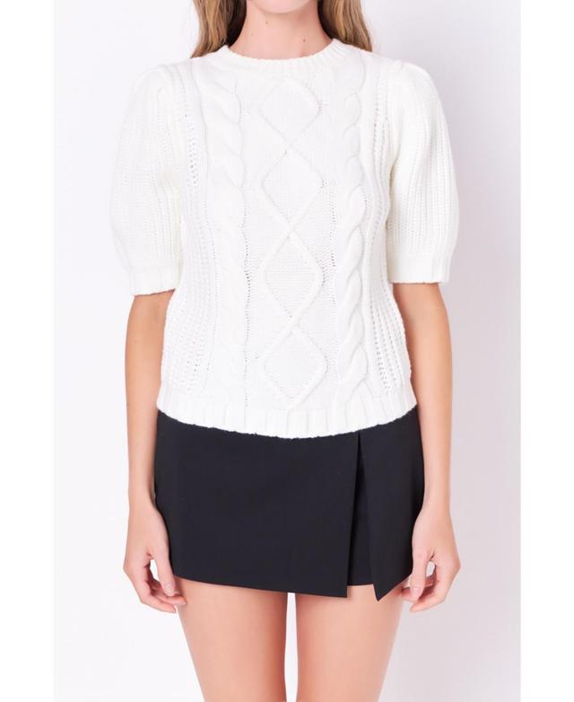 English Factory Cable Stitch Puff Sleeve Sweater Product Image