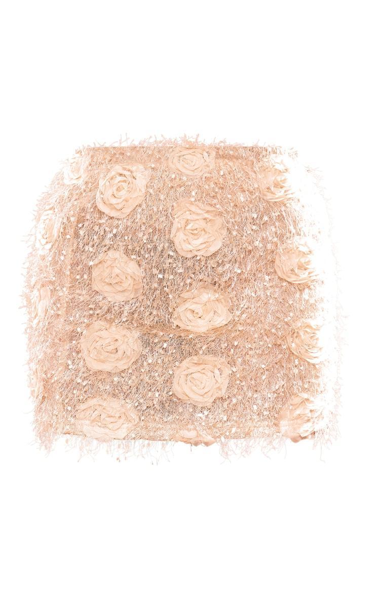 Cream Eyelash Rose Detail Mini Skirt Product Image