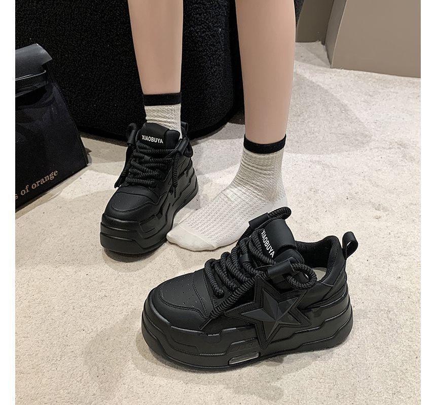 Star Applique Lace-Up Platform Sneakers Product Image