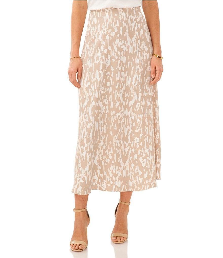 Vince Camuto Spotted Print Luxe Crepe De Chine Pull-On A-Line Midi Skirt Product Image