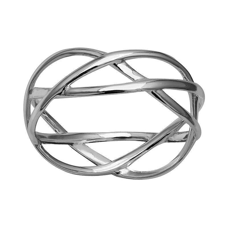 PRIMROSE Sterling Silver Crossover Band Ring, Womens White Product Image