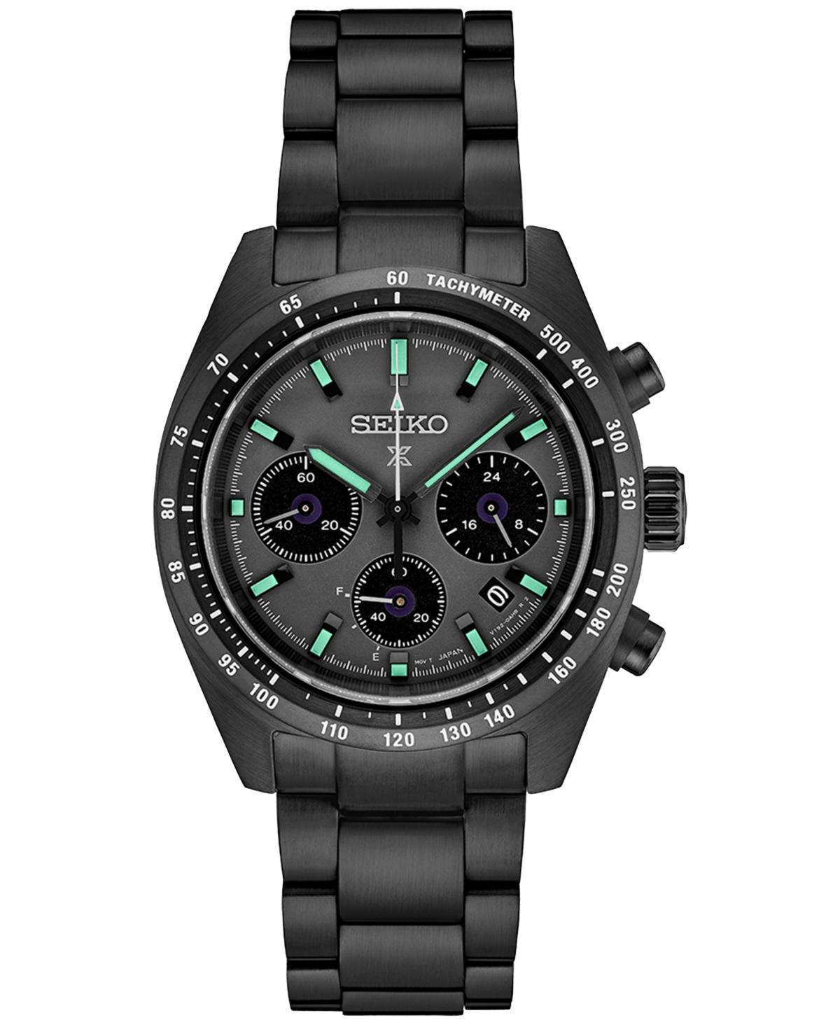 Seiko Mens Chronograph Solar Prospex Speedtimer Black Ion Plated Stainless Steel Bracelet Watch 39mm Product Image