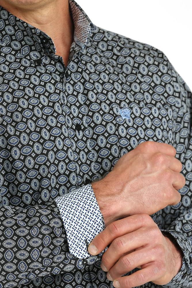 Cinch® Men's L/S Black/Blue Medallion Print Button Shirt Product Image