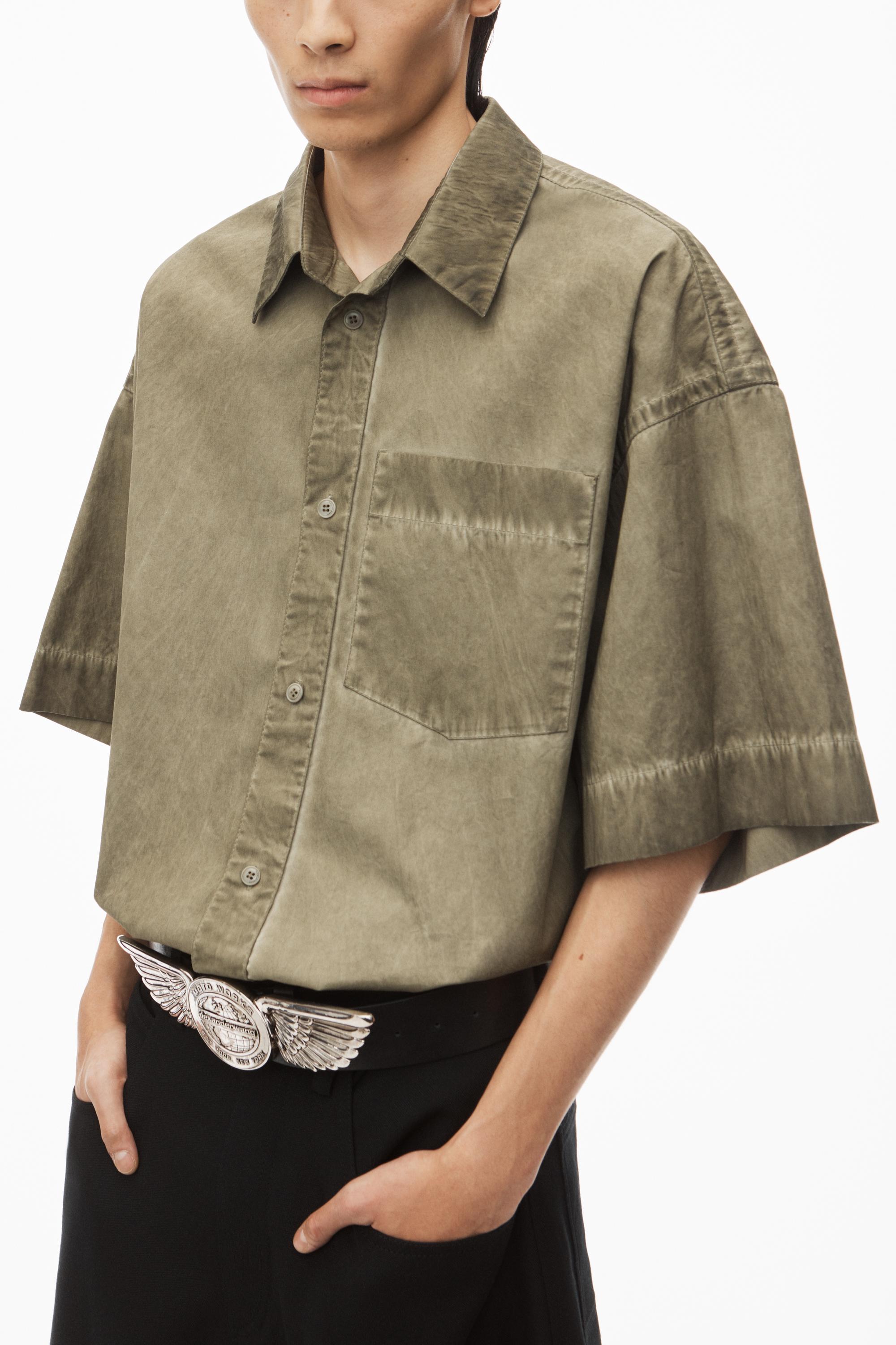 Oversized Short Sleeve Button Up Shirt In Cotton Product Image