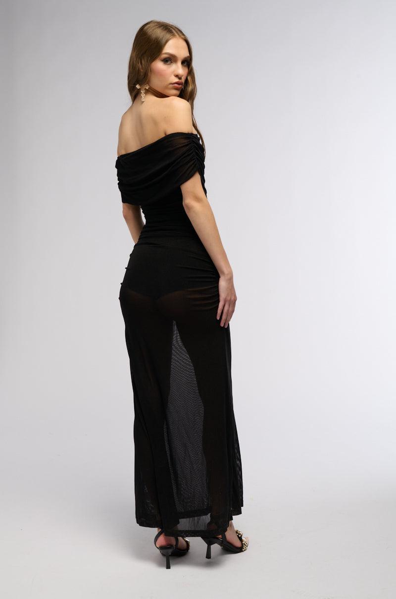 BALLROOM DANCE OFF THE SHOULDER MESH MAXI DRESS Product Image