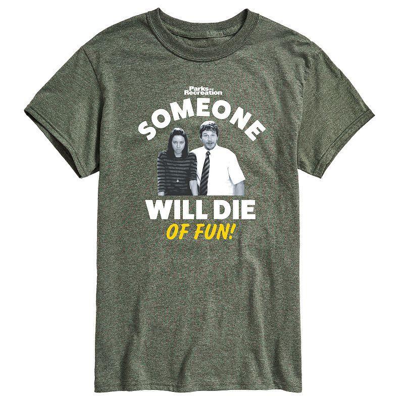 Mens Parks And Recs Die OF Fun Graphic Tee Grey Military Green Product Image