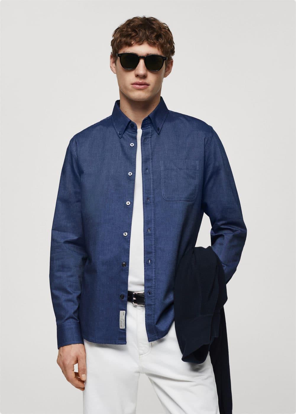 MANGO MAN - Regular fit Oxford cotton shirt indigo blueMen Product Image