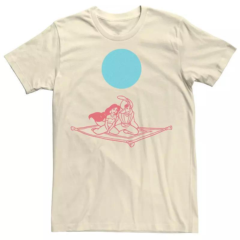 Mens Disney Aladdin And Jasmine Flying Carpet Outline Sketch Tee Natural Product Image