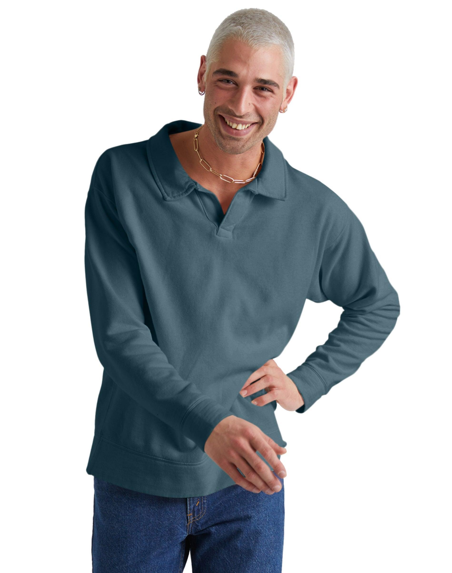 Hanes Mens Garment Dyed Fleece Polo Parchment 3XL Product Image