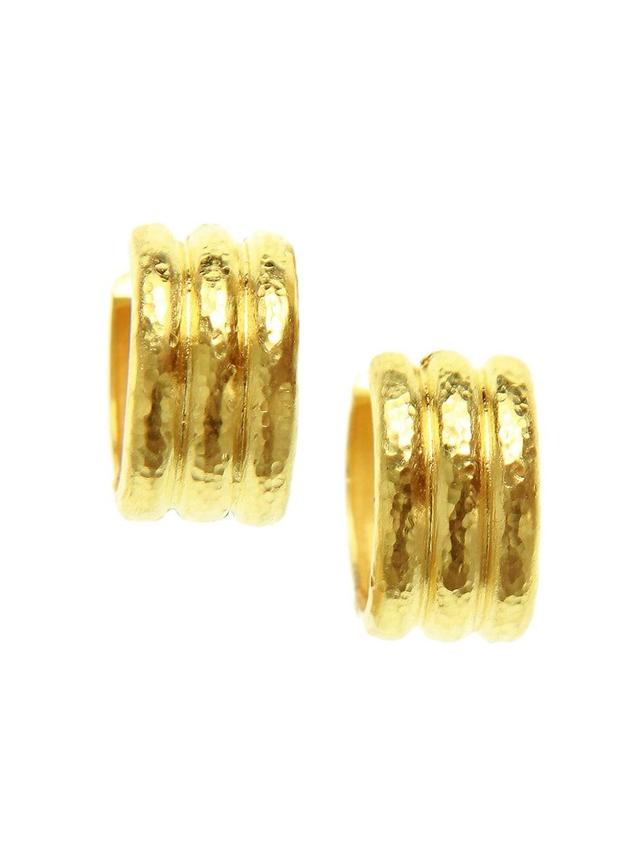 Womens Hammered 19K Yellow Gold Huggie Hoop Earrings Product Image