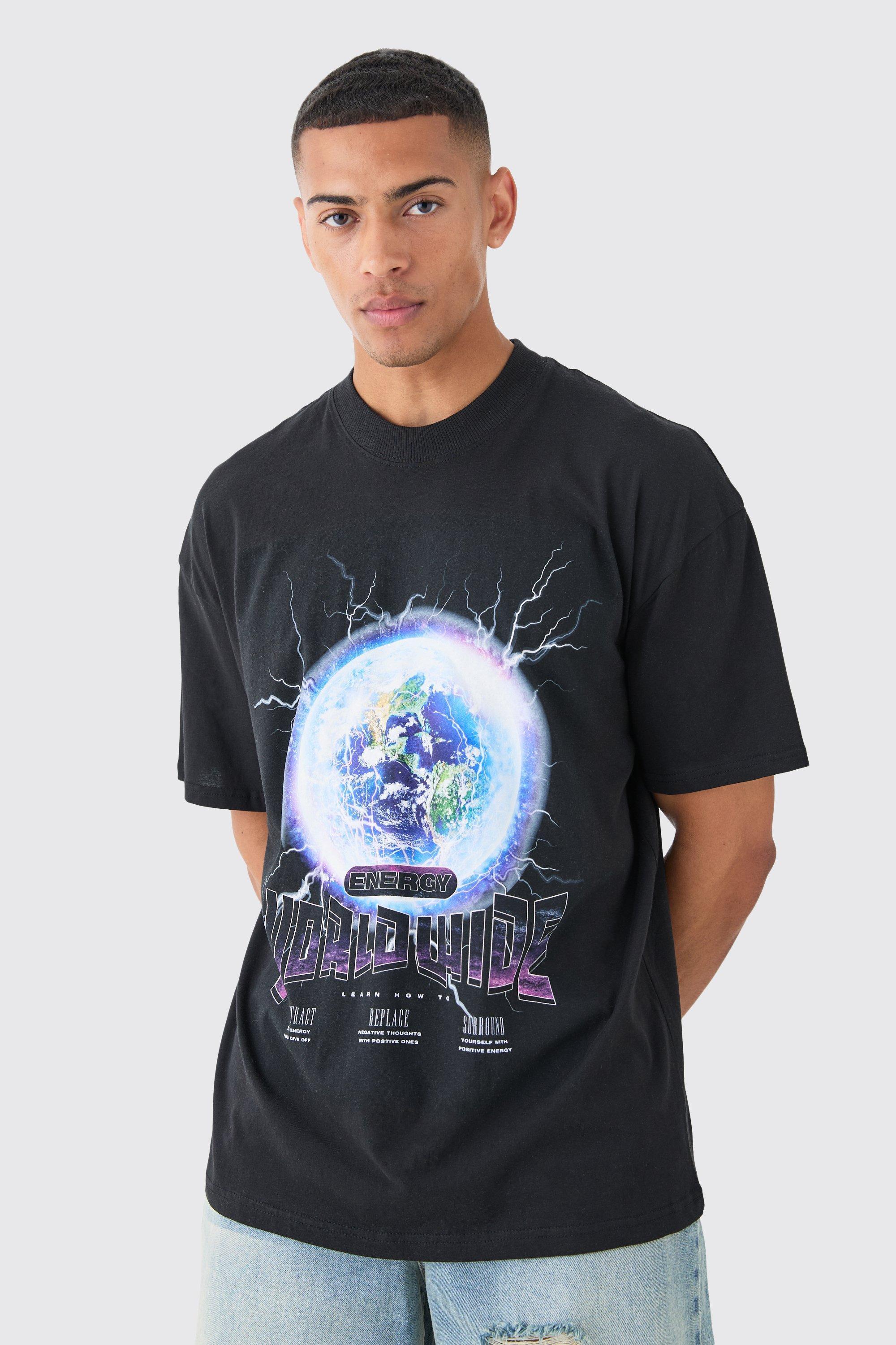 Oversized Extended Neck Earth Graphic T-shirt | boohooMAN USA Product Image