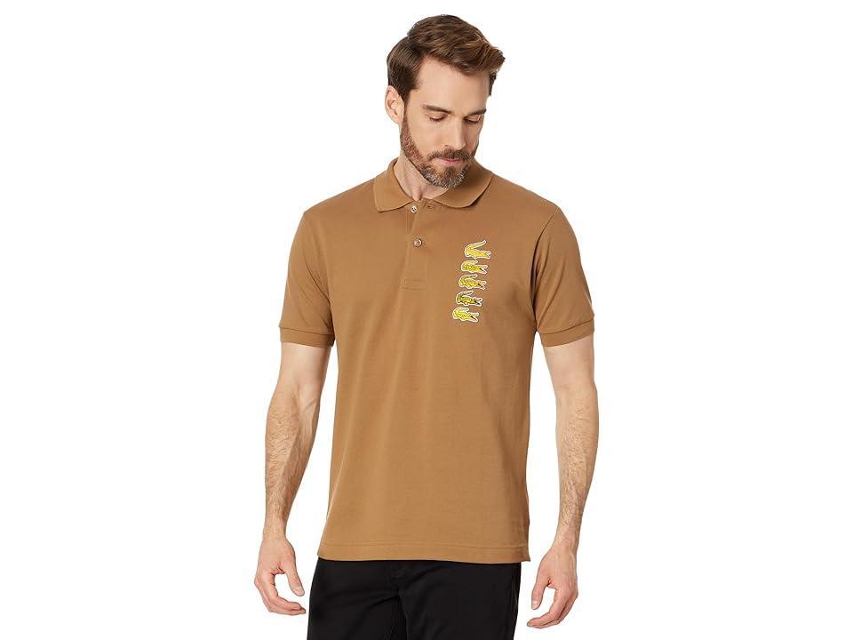 Lacoste Short Sleeve Stacked Timeline Croc Polo Shirt (Cookie) Men's Clothing Product Image