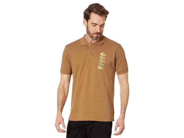 Lacoste Short Sleeve Stacked Timeline Croc Polo Shirt (Cookie) Men's Clothing Product Image