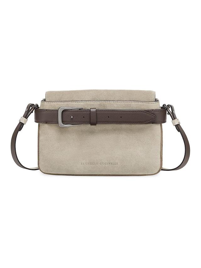 Womens Suede Shoulder Bag with Belt Detail Product Image