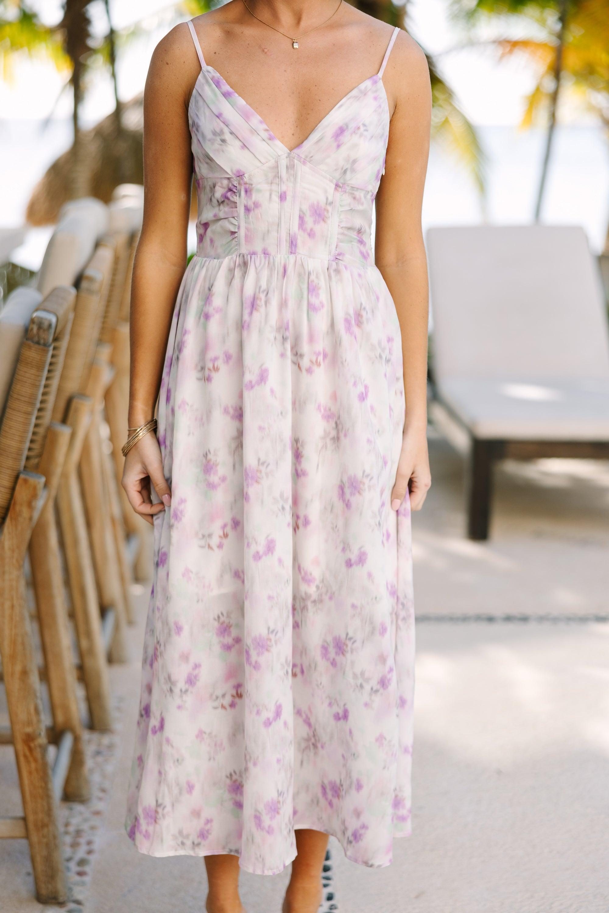 Take A Drive Lavender Purple Floral Midi Dress Female Product Image