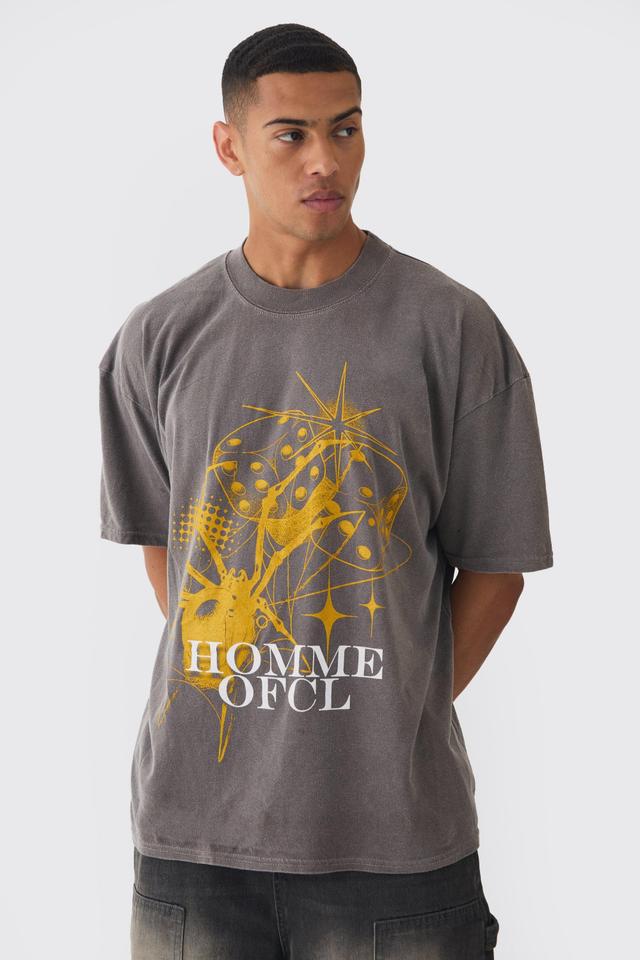 Oversized Boxy Washed Spider Dice Print T-shirt | boohooMAN USA Product Image