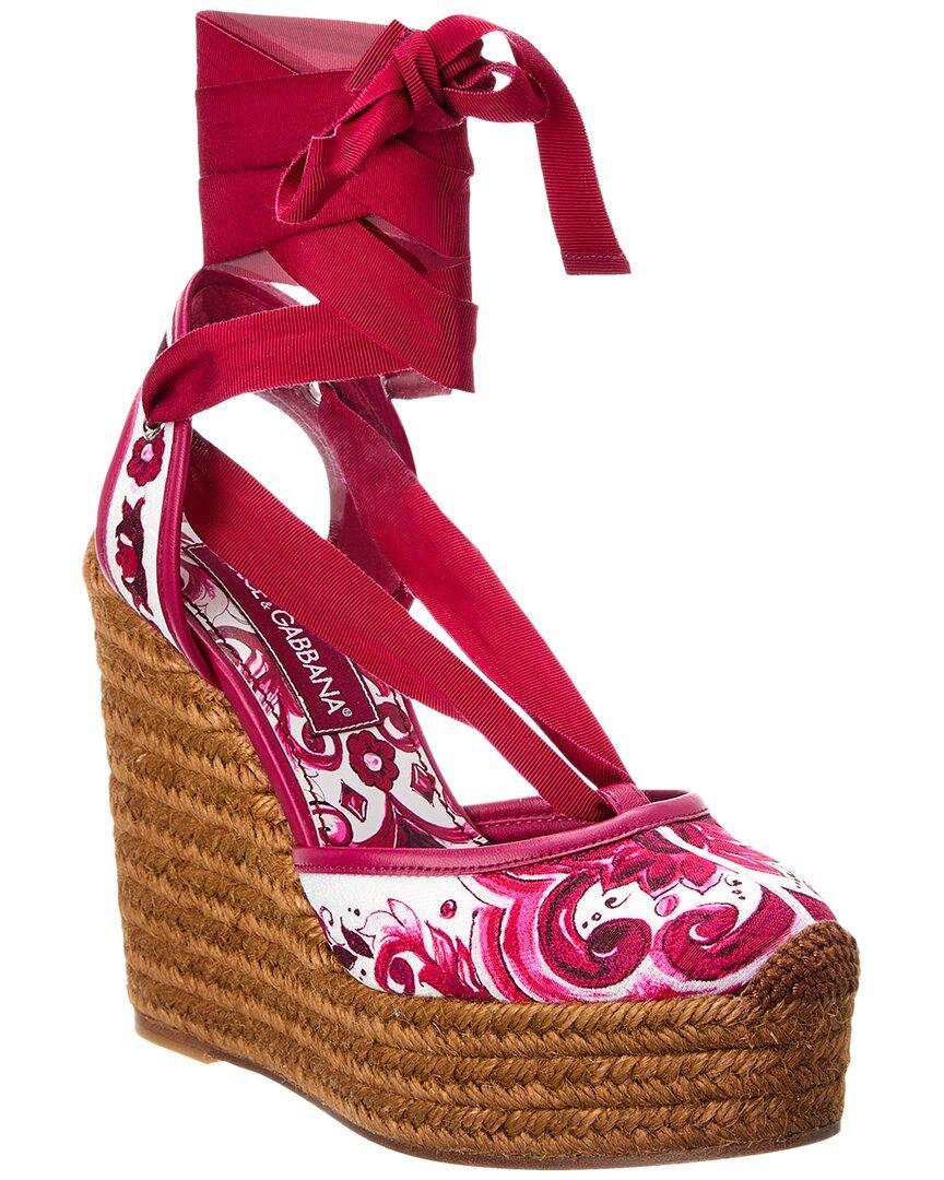 Printed Brocade Wedge Sandals In Red Product Image