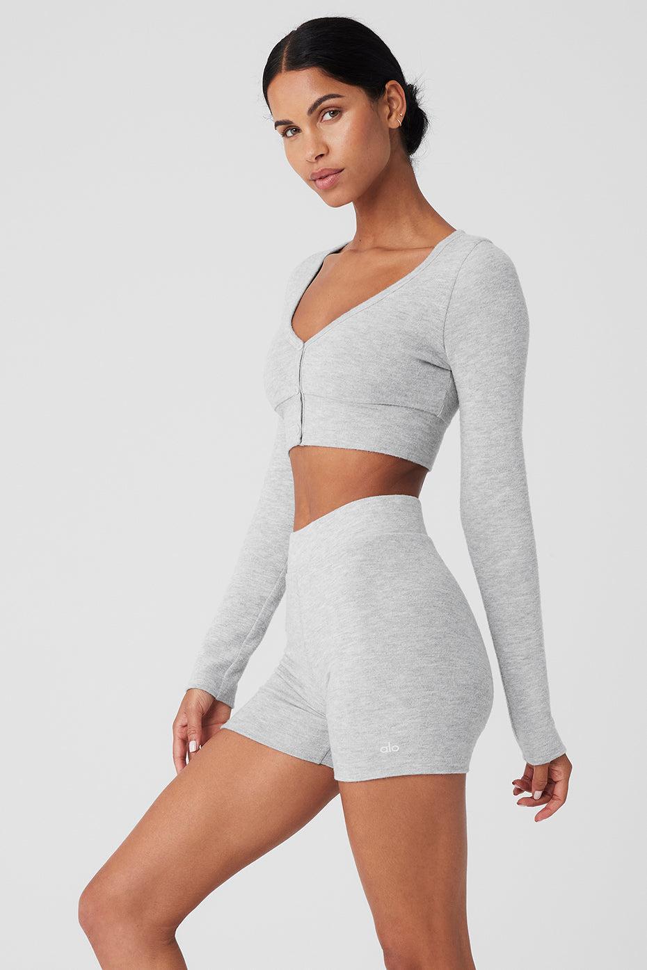 Alolux Cropped Me Time Cardigan - Athletic Heather Grey Product Image