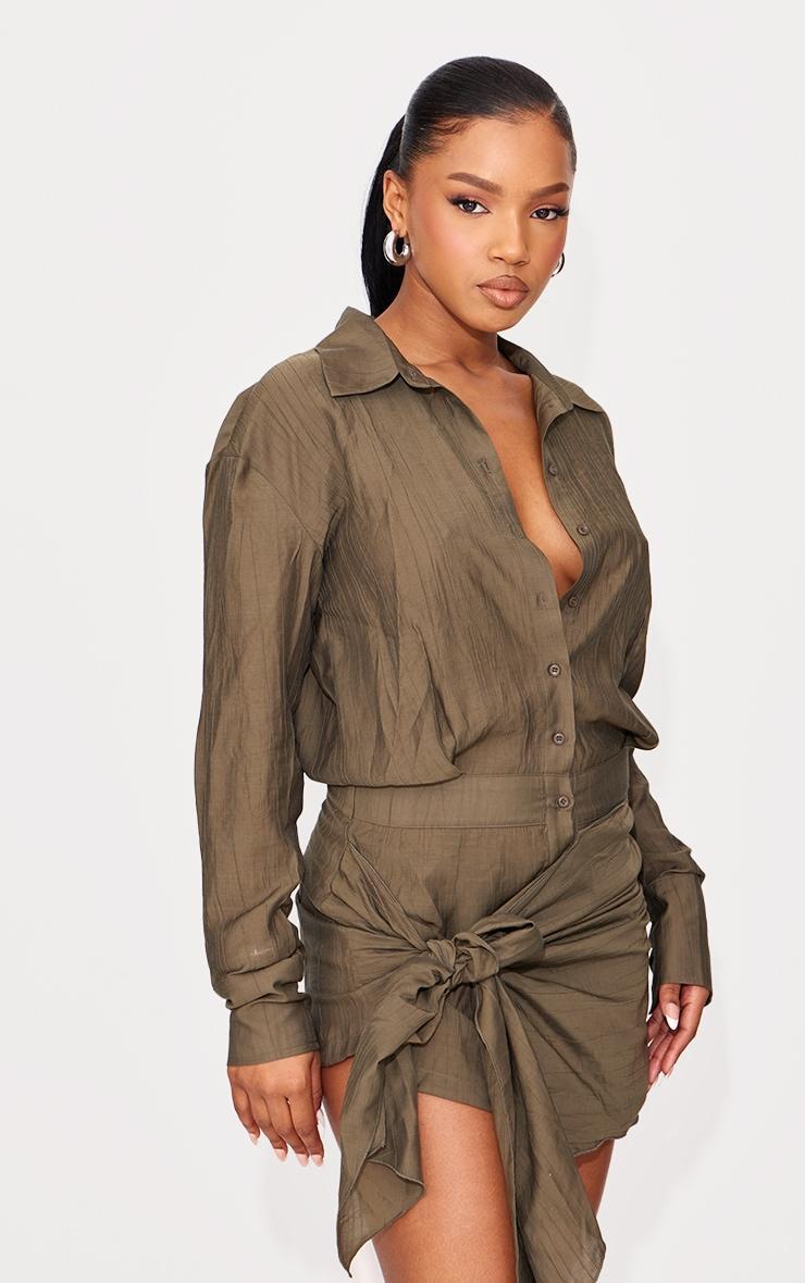 Khaki Tie Detail Shirt Dress Product Image