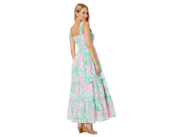 Lilly Pulitzer Hadly Smocked Cotton Maxi (Amalfi Blue Leaf It Wild) Women's Dress Product Image