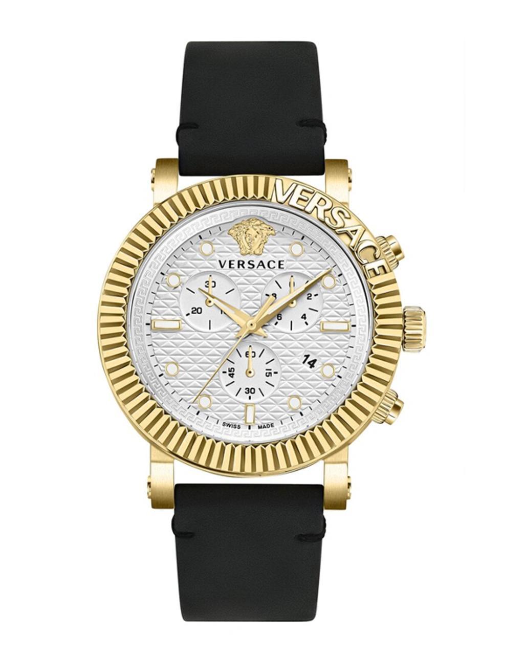 VERSACE V-chrono Classic Leather Watch In Gold Product Image