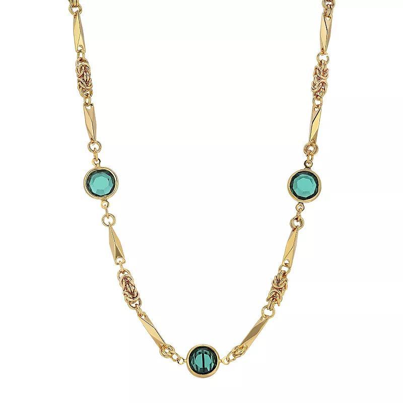 1928 Gold Tone Green Crystal Necklace, Womens Product Image