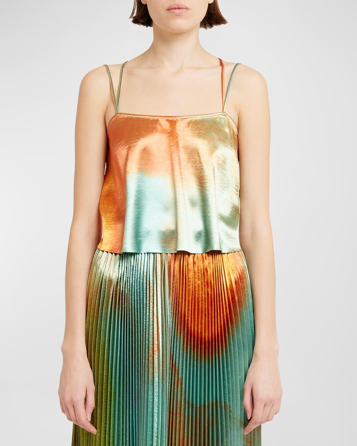 Mari Printed Satin Strappy Crop Top In Desert Topaz Product Image