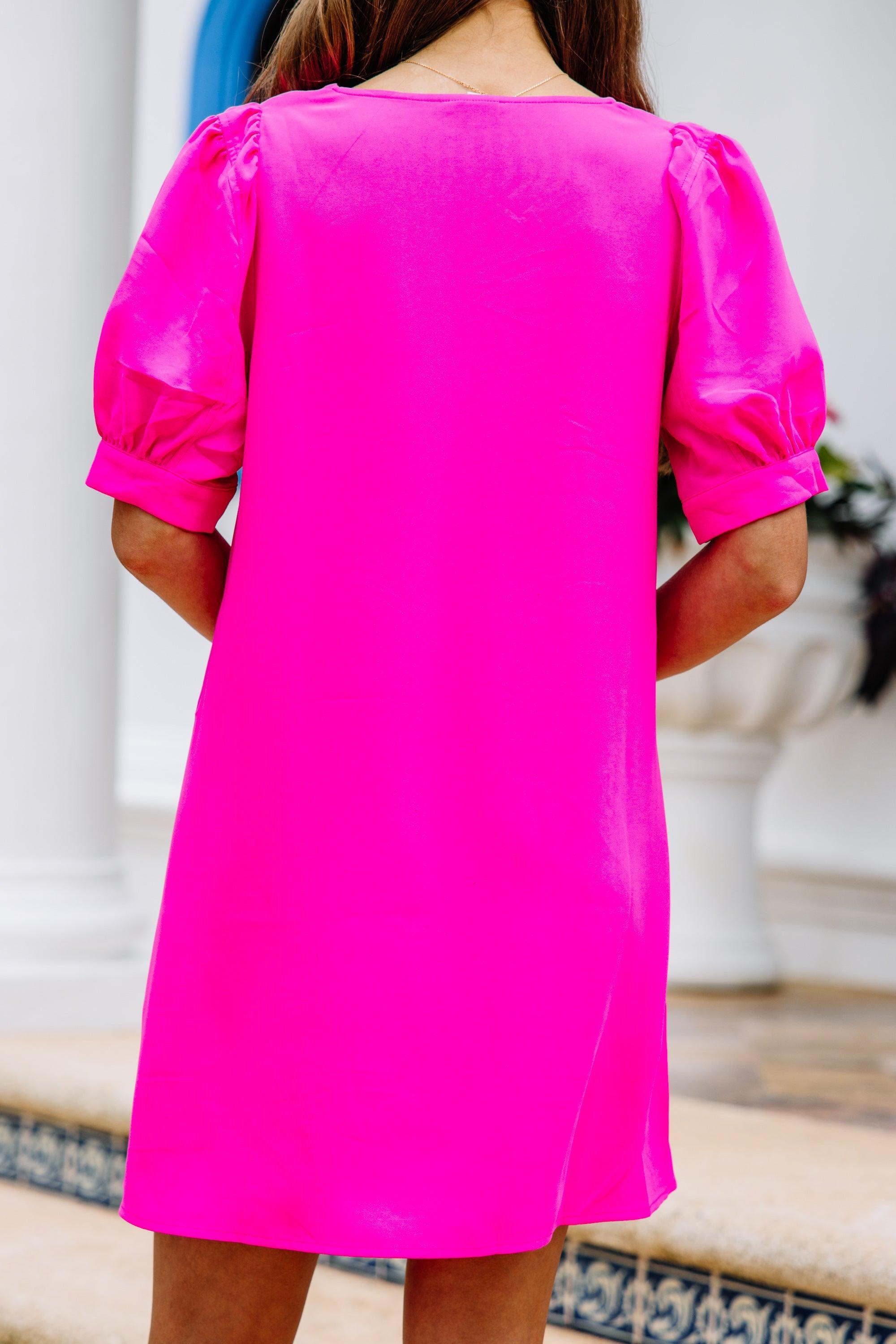 At First Sight Fuchsia Pink Puff Sleeve Dress Female Product Image