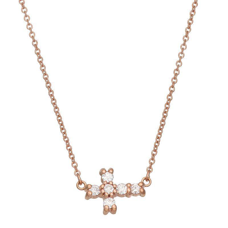 Charles & Colvard 14k Gold 1/5 Carat T.W. Lab-Created Moissanite Sideways Cross Necklace, Womens, Pink Product Image