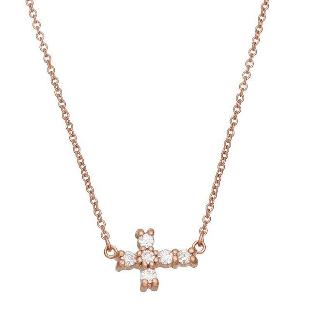 Charles & Colvard 14k Gold 1/5 Carat T.W. Lab-Created Moissanite Sideways Cross Necklace, Womens, Pink Product Image