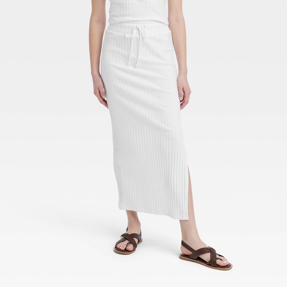 Womens Rib Knit Midi Skirt - Universal Thread White M Product Image